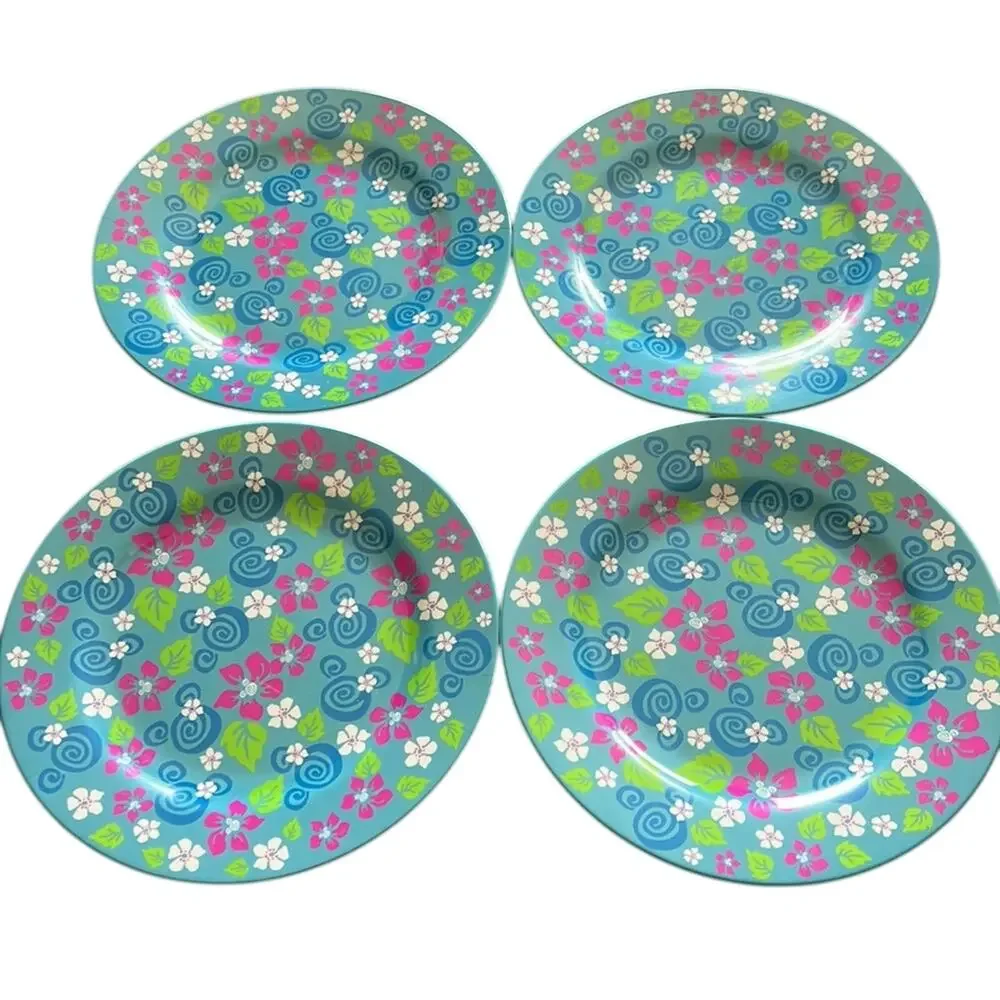 Disney Tropical Hidden Mickey Plastic Dinner Plates Summer Barbecue Set of 4